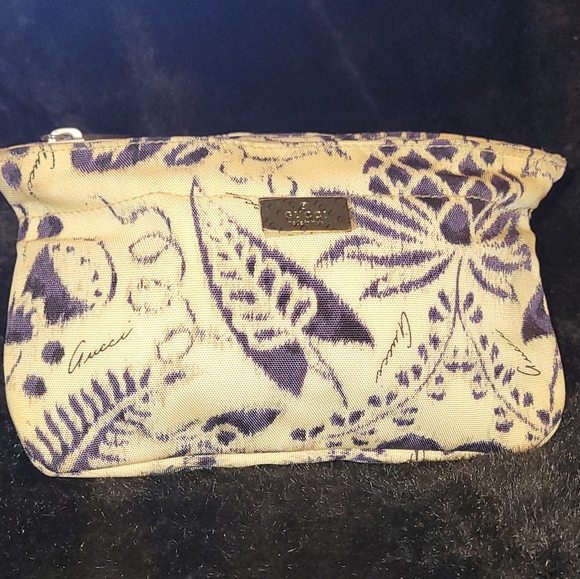 GUCCI by TOM FORD 2000 Navy 9Abstract Floral Canvas Toiletry Pouch Bag Authentic - Picture 3 of 16